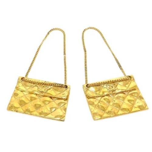 Pre-owned Metal earrings Chanel Vintage , Yellow , Dames