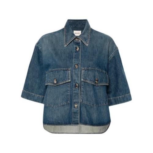 Blauwe denim overhemd met korte mouwen Khaite , Blue , Dames