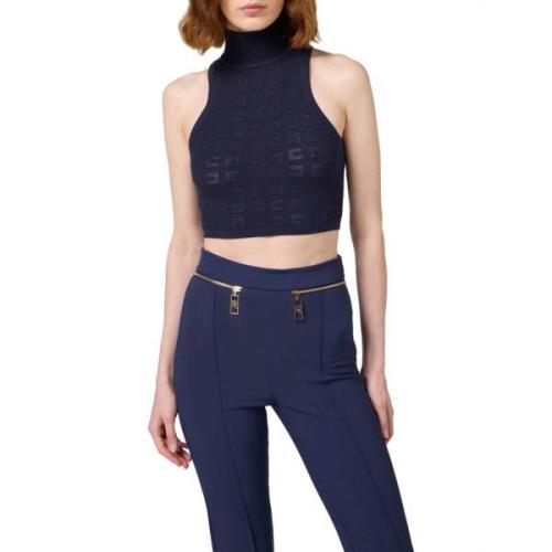 Blauwe Mesh Top Elisabetta Franchi , Blue , Dames