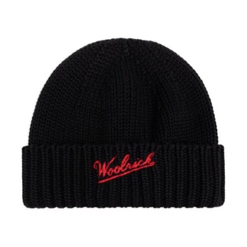 Gebreide Logo Mutsen Woolrich , Black , Heren