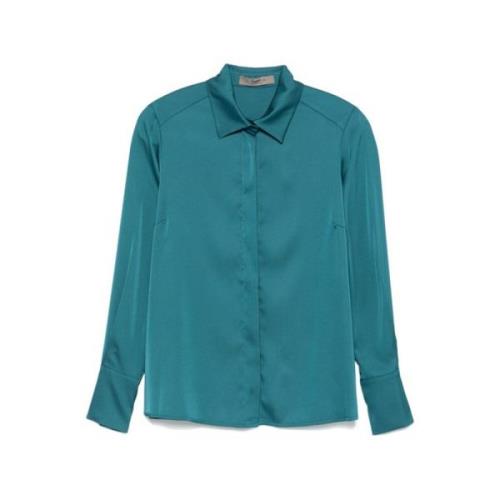 Teal Satijnen Overhemd met Klassieke Kraag D.Exterior , Green , Dames