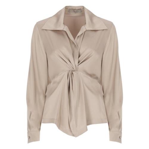 Beige V-hals Blouse met Kraag D.Exterior , Beige , Dames