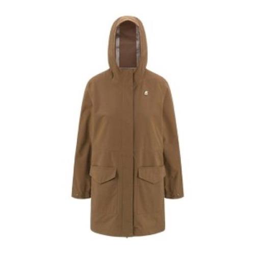 Bruine Mirelle Halflange Waterdichte Parka K-Way , Brown , Dames