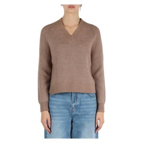 V-hals wolmix gebreide trui Replay , Beige , Dames