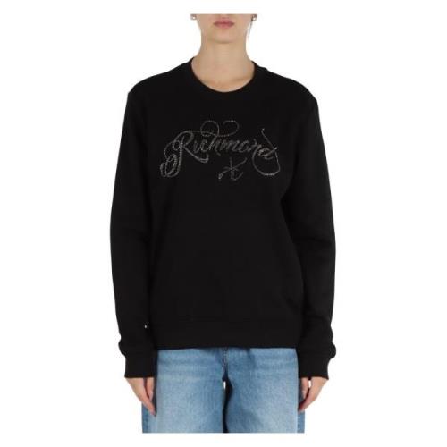 Sweatshirt van katoenmix met strass-logo Richmond , Black , Dames