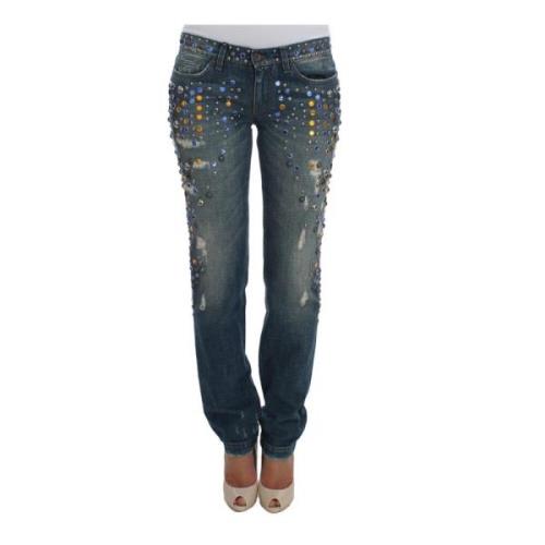 Kristalversierde Slim Fit Jeans Dolce & Gabbana , Blue , Dames