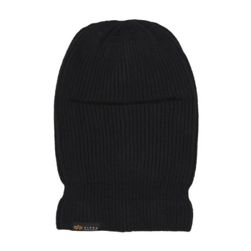 Zwarte Gebreide Balaclava Label Geborduurde Rand Alpha Industries , Bl...