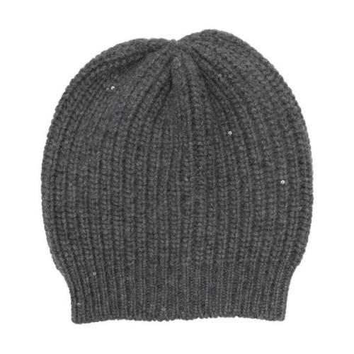 Grijze Cashmere Beanie met Pailletten Brunello Cucinelli , Gray , Dame...