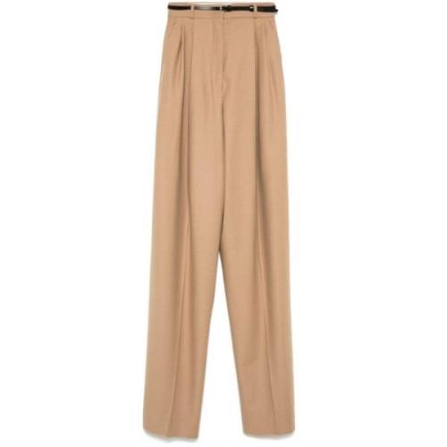 Beige Wollen Blend Wijde Pijp Broek Sportmax , Beige , Dames