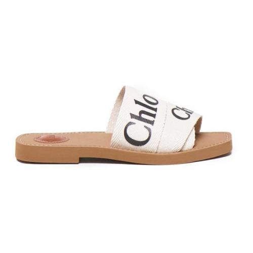 Witte Linnen Sandalen met Logo Chloé , White , Dames