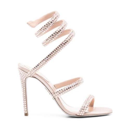 Nude Satin Strass Spiraal Sandalen René Caovilla , Beige , Dames