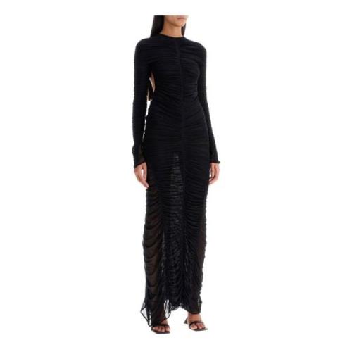 Gerimpelde Mesh Panel Maxi Jurk Mugler , Black , Dames