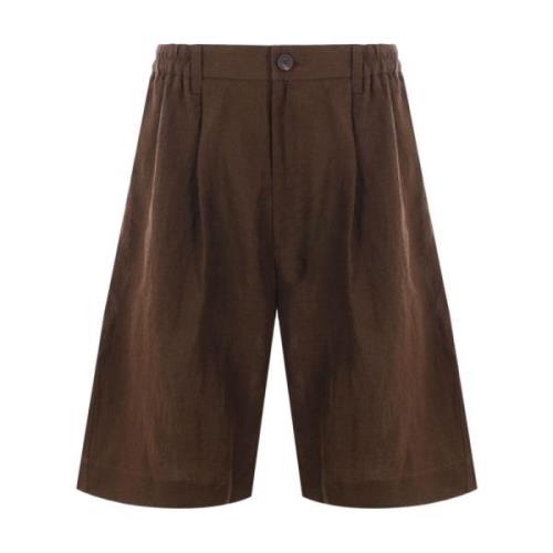 Bruine Linnen Shorts met Elastische Taille Ziggy Chen , Brown , Heren