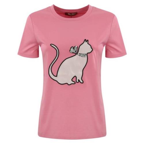 Gedrukt katoenen T-shirt met juweelapplicatie Max Mara Studio , Pink ,...