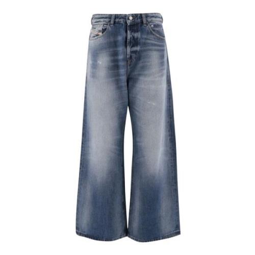 Wijde Pijp Denim Jeans met Gewassen Effect Diesel , Blue , Dames