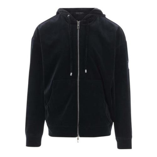 Fluwelen Hoodie met Logodetail Giorgio Armani , Blue , Heren