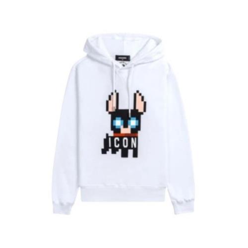 Zwarte Katoenen Hoodie met Icon Print Dsquared2 , White , Heren