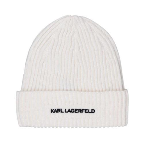 Logo-geborduurde wollen blend beanie Karl Lagerfeld , White , Heren