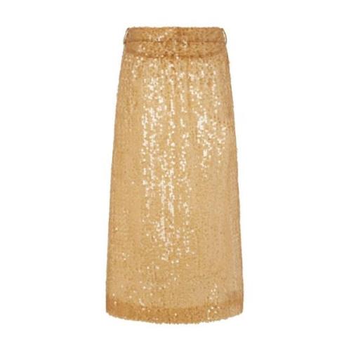 Bruine Paillet Mesh Midi Rok Paco Rabanne , Yellow , Dames