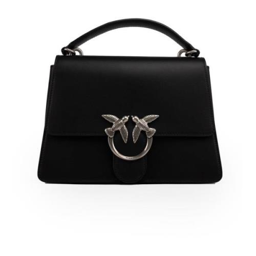 Leren Handtas Love Birds Metalen Handvat Pinko , Black , Dames