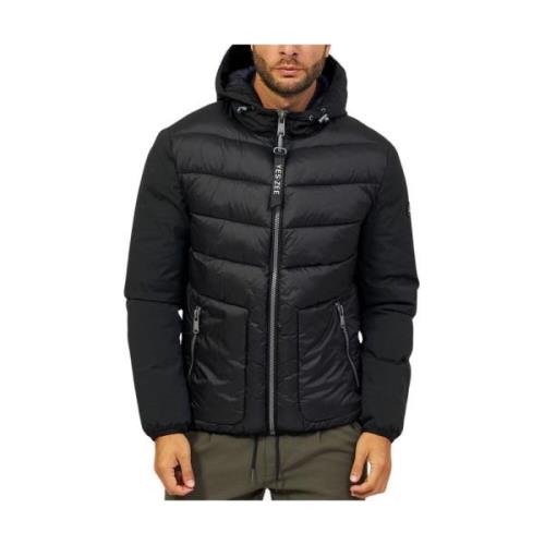 Gewatteerde nylon jas met capuchon en rits YES ZEE , Black , Heren