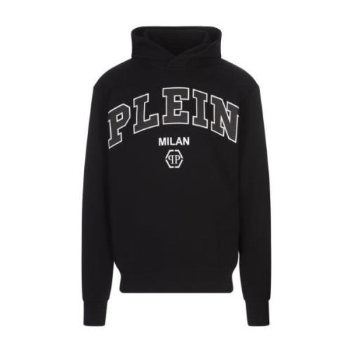 Zwart Logo Print Hoodie Fleece Philipp Plein , Black , Heren