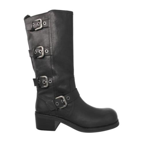 Zwarte leren urban laarzen met gespen Bruno Premi , Black , Dames