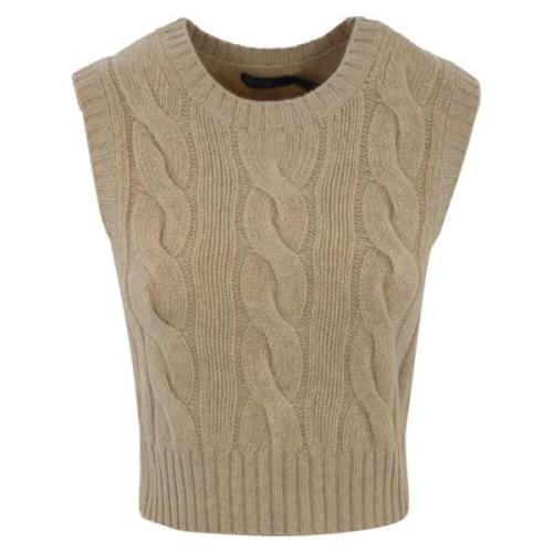 Gebreide Mouwloze Sweater Vest Ralph Lauren , Beige , Dames