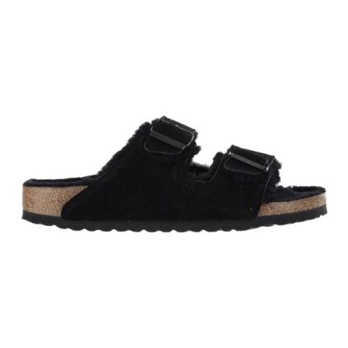 Shearling Zwarte Sandalen Verstelbare Banden Kurk Birkenstock , Black ...