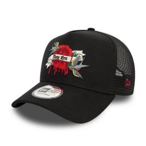 Zwarte Druppelende Roos Dames Trucker Hoed New Era , Black , Heren