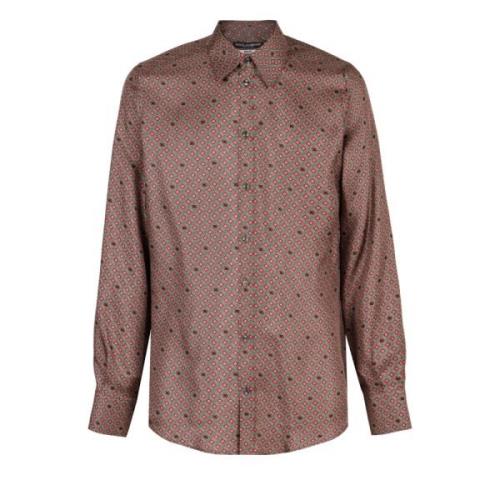 Zijden Stropdas Print Shirt Dolce & Gabbana , Brown , Heren