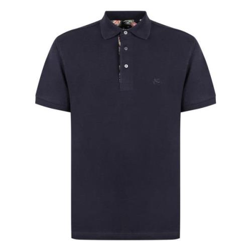 Katoenen Polo Shirt met Geribbelde Randen Etro , Blue , Heren