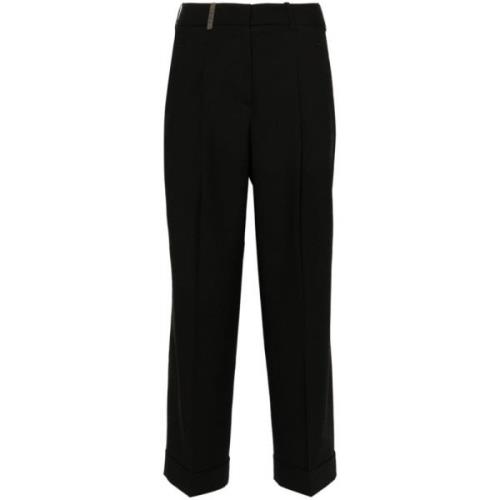 Zwarte Rechte Broek Reliëf Afwerking Peserico , Black , Dames