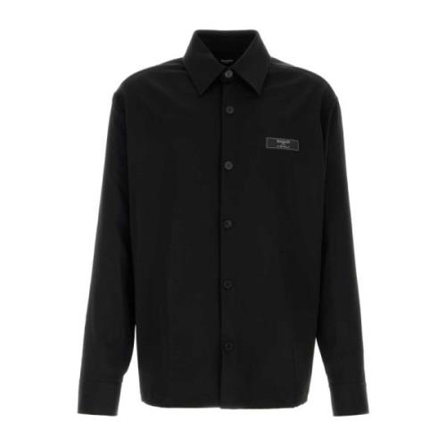 Stretch Wol Zwart Shirt Balmain , Black , Heren