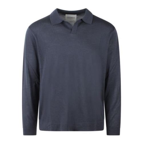 Cashmere V-Neck Polo Sweater Closed , Blue , Heren