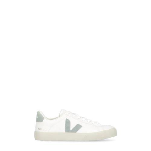 Witte Leren Sneakers Ronde Neus Vetersluiting Veja , White , Dames