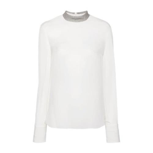 Zijden Blouse Perkins Monille Brunello Cucinelli , White , Dames