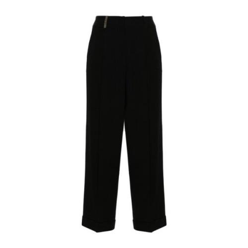 Zwarte Rechte Broek Reliëf Afwerking Peserico , Black , Dames