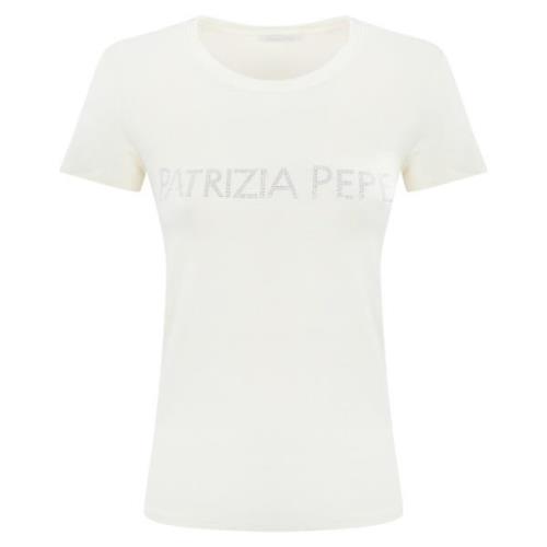 Wit Logo T-shirt met Strass Patrizia Pepe , White , Dames