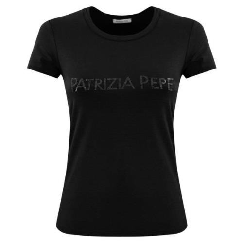 Zwart Logo T-shirt met Strass Patrizia Pepe , Black , Dames