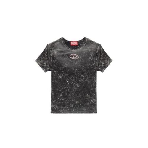 Zwart T-shirt met gemarmerd motief en logo Diesel , Gray , Dames