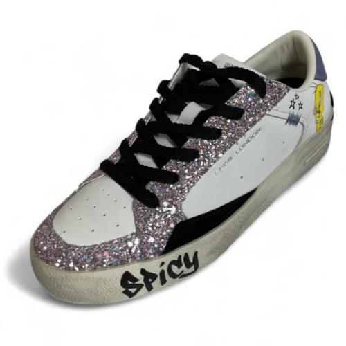 Glitter Comic Sneaker Zwart-Wit Deluxe Crime London , White , Dames