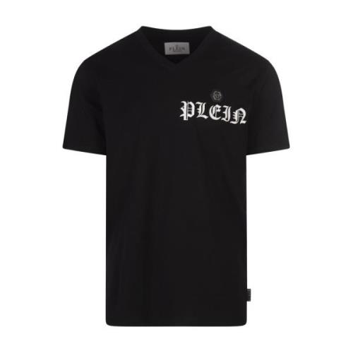 Zwart Katoenen T-shirt met Logoprint Philipp Plein , Black , Heren