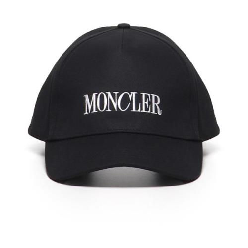 Zwarte Logo Hoeden Verstelbare Sluiting Moncler , Black , Heren