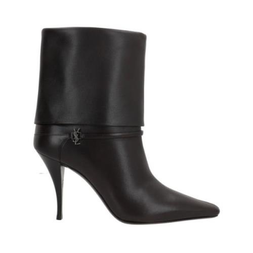 Zwarte leren instaplaarzen met metalen logo Saint Laurent , Black , Da...