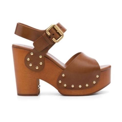 Bruine leren sandalen met blokhak Chloé , Brown , Dames