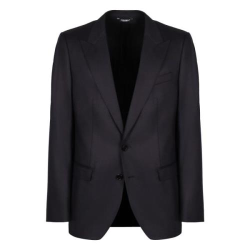 Wollen Blazer Revers Kraag Zakken Dolce & Gabbana , Blue , Heren