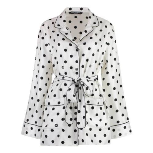 Zijden Polka-Dot Pyjama Blouse Dolce & Gabbana , White , Dames