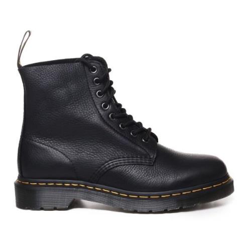 Zwarte Leren Enkellaarzen met Veters Dr. Martens , Black , Heren