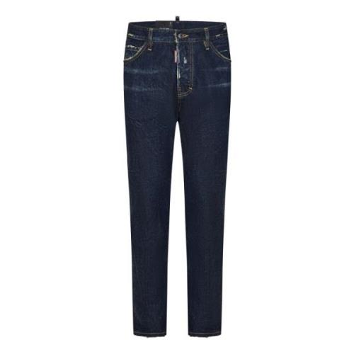 Blauwe Jeans met Rood Logo Label Dsquared2 , Blue , Heren